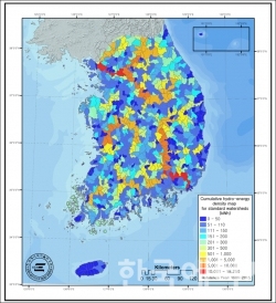 표준 유역에 대한 누적 수력 에너지 밀도​​​​​​​_한국에너지기술연구원 자료